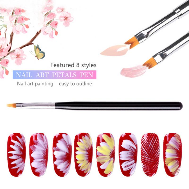 Nail Brushes Set 3 Colors 8pcs/set DIY Nail Salon Short Handle Crescent Petal Pen Serrated Painting Drawing Manicure Nail Art