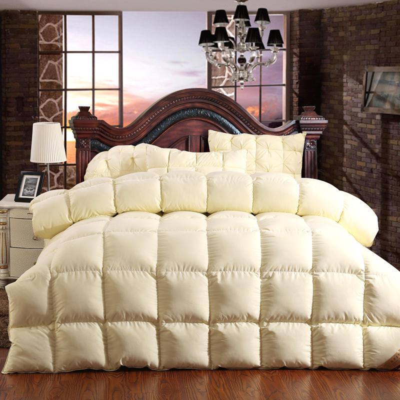 100% goose down winter quilt comforter blanket duvet filling cotton cover twin single queen supper king size yellow white pin50