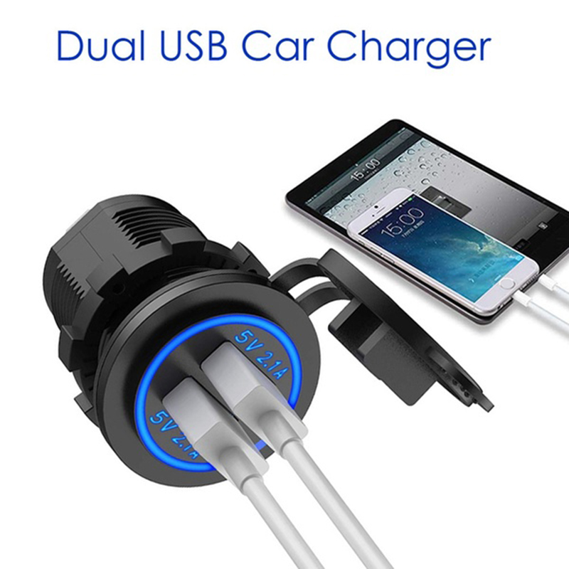 2019 USB Charger Cover for Motorcycle Auto Truck ATV Boat LED Car 4.2A Dual USB Socket 12-24V auto usb Charger Power Adapter