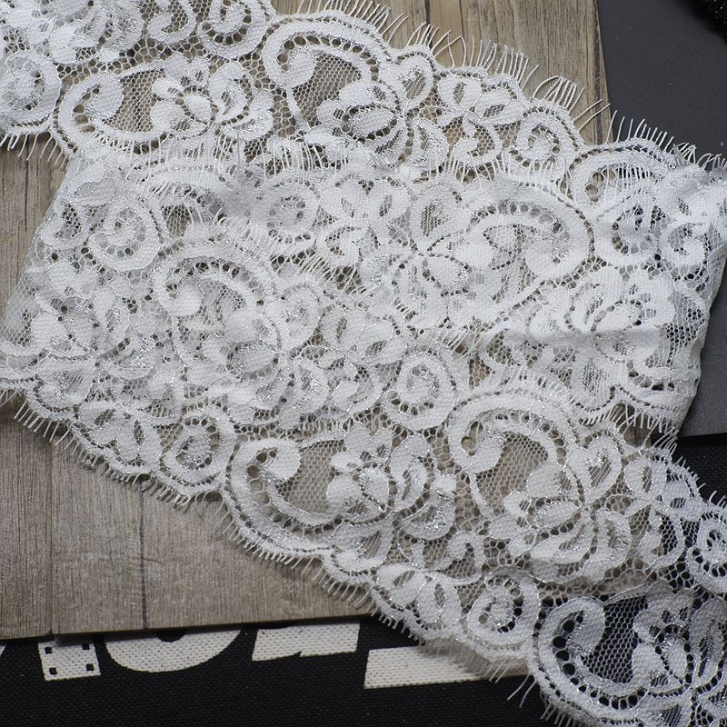 6 Meters/lot 8cm wide silver Eyelash Lace Trim Fabric Flower DIY Crafts Wedding Dress Clothing Lngeire lace material Ribbon lace