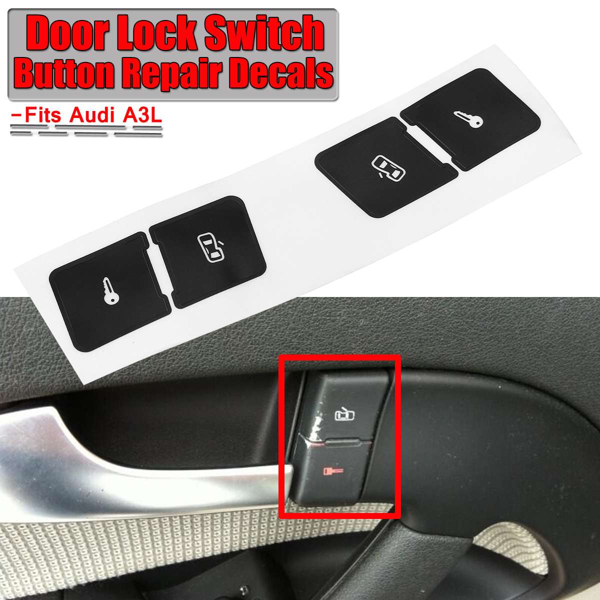 A Set Matte Black Car Door Lock Control Switch Button Repair Stickers Decals For Audi A3L Fixed Ugly Button Car Stickers
