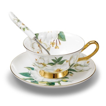 BESTEurope Camellia Bone Coffee Set British Porcelain Tea Set Ceramic Pot Creamer Sugar Bowl Teatime Tea Cup