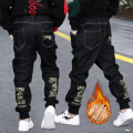 4-14Years Boys Jeans Pants Warm Winter Children Skinny Denim Trousers Letter Thick Add Wool Clothes for Teenage Boys Autumn New