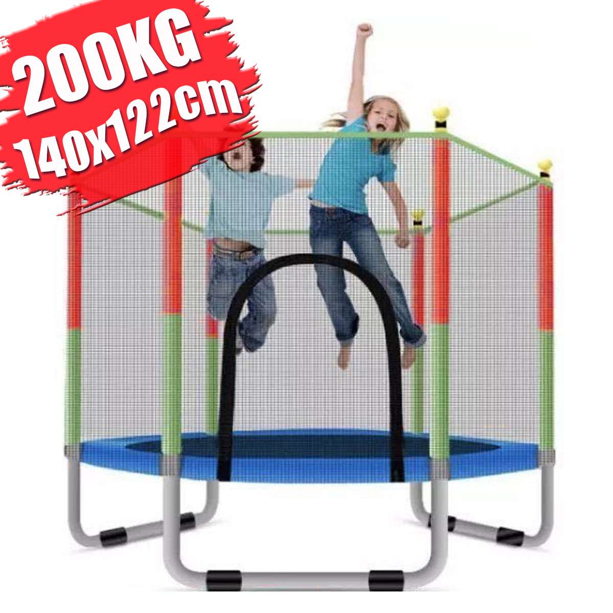 Mini Trampoline 55.12inch Round Kids Enclosure Net Pad Rebounder Outdoor Exercise Home Toys Jumping Bed Max Load 200 KG