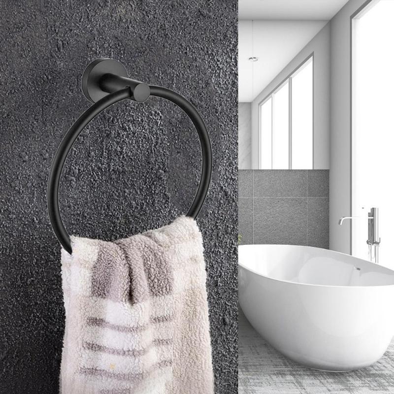 Stainless Steel Round Wall Hanging Towel Ring Bathroom Clothes Rack Holder Punch-Free Strong Bearing Rotatable Towel Rack