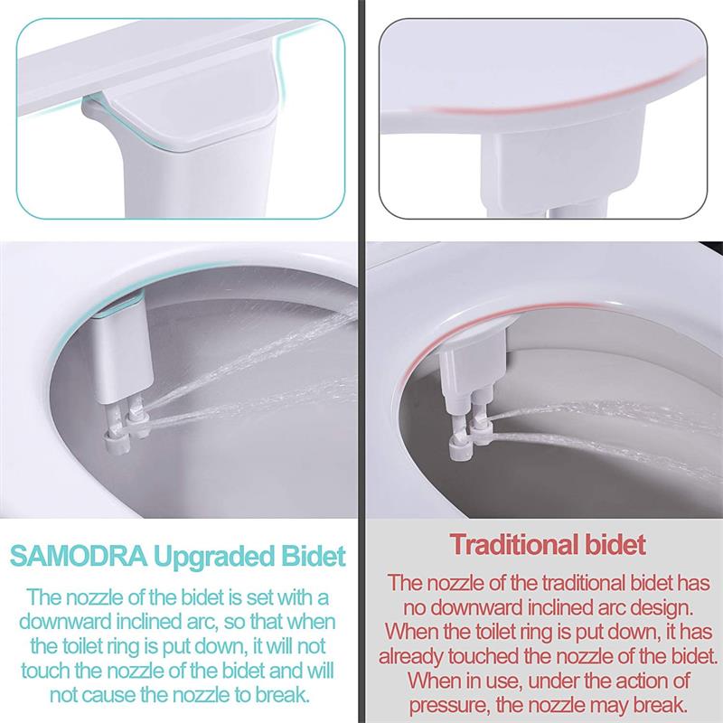 Bidet Toilet Seat Attachment Ultra-thin 5mm Non-electric Self-cleaning Dual Nozzles Frontal & Rear Wash for Cold Water