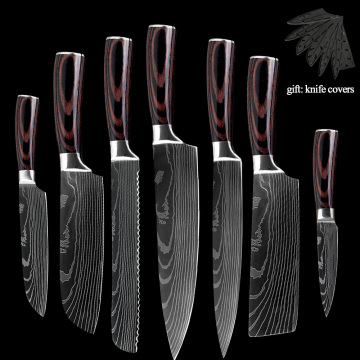 XYj Knives Set Stainless Steel Japanese Damascus Laser Pattern Kitchen Accessories Full Tang Chopping Santoku Paring Bread Knife