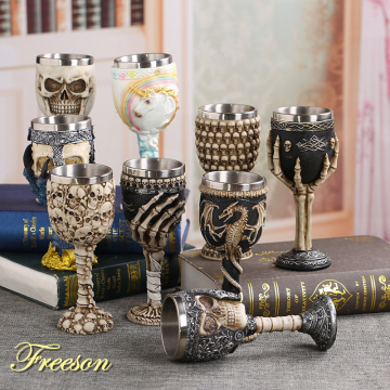 Gothic Resin Stainless Steel Dragon Skull Goblet Unicorn Claw Wine Glass Cocktail Glasses Whiskey Cup Bar Mug