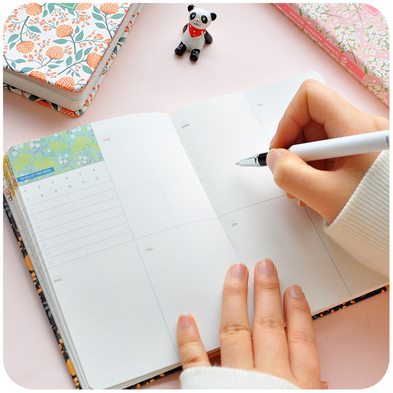 Hardcover DIY Self-filling Week Monthly Planner Japanese Style Fresh Cherry Blossom Memo Schedule Hand Account Notebook D40