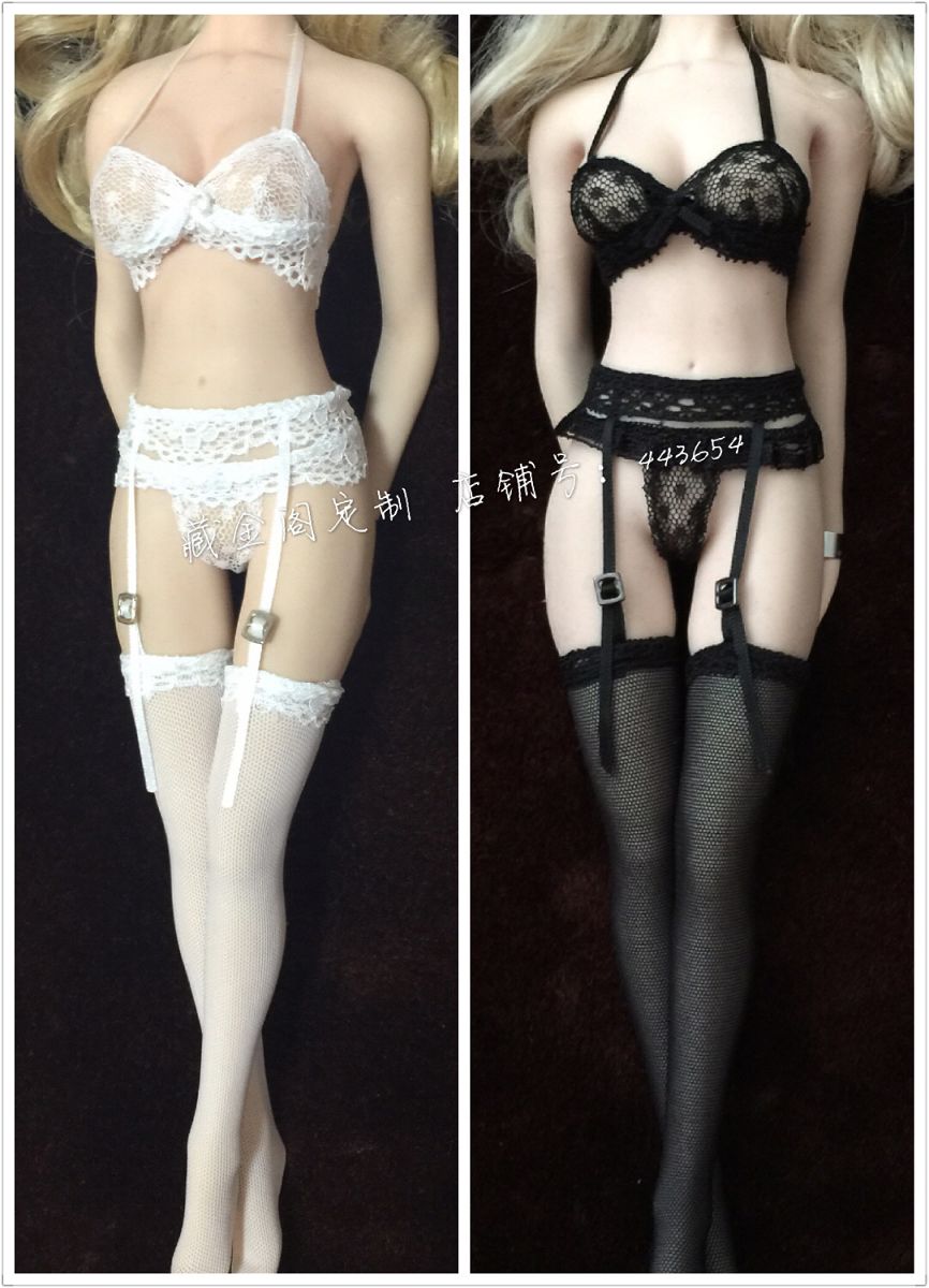 Bra Underwear and Garter Stockings Set for Action Figures Accessories 1/6 White Color In Stock