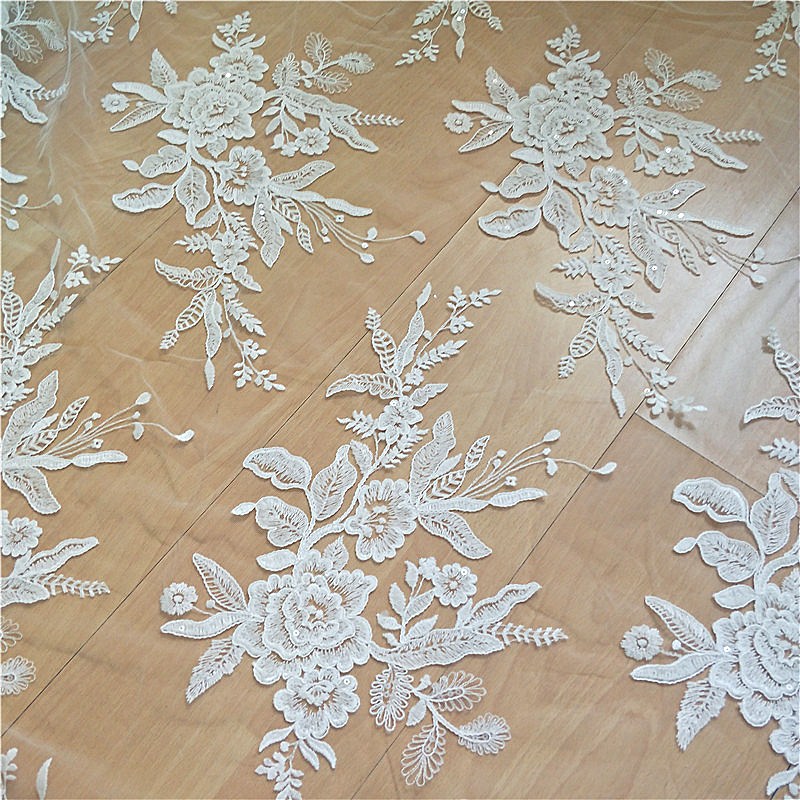 High-grade Sequine embroidery flower lace fabric wedding dress veil handmade diy children's clothes sew accessories