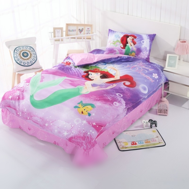 Disney Barbie Mermaid Princess Bedding Set 100% Cotton Duvet Cover Pillowcases for Baby Girls Kids Birthday Gift Bedclothes