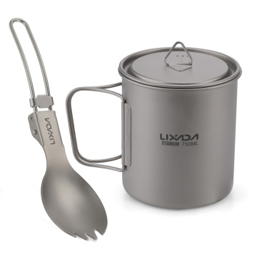 Lixada Cookware Set Titanium Cup Cookware Tea Coffee Water Mug Portable Camping Picnic Water Cup Mug with Foldable Handle