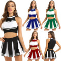 Women Cheerleader Costume Stand Collar Sleeveless Crop Top with Mini Pleated Skirt Set Team Dance Outfit Cheerleading Uniforms