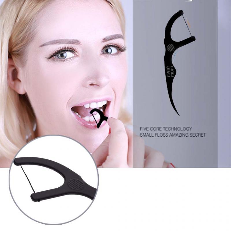 50pcs/Box Bamboo Charcoal Interdental Brushes Black Dental Floss Tooth Stick Tooth Pick Teeth Clean Toothpick Flosser Tool
