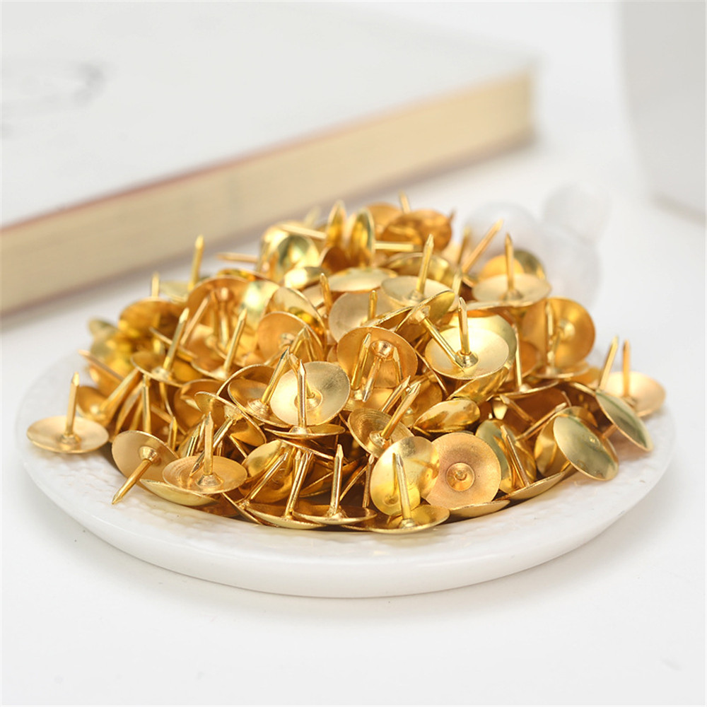 100pcs/box Gold Color Metal Thumb Tack Bulletin Board Message Paper Fixed Push Needle Pins Office Binding Supplies Push Pins