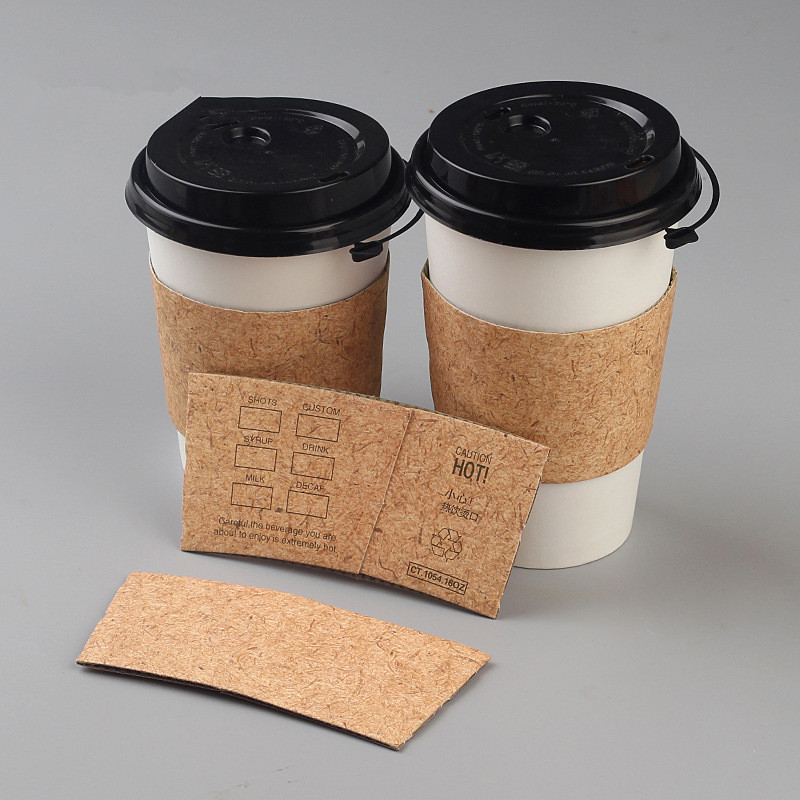 50pcs High quality white disposable coffee cup cold hot drink takeaway packaging paper cup with lid and kraft paper sleeve