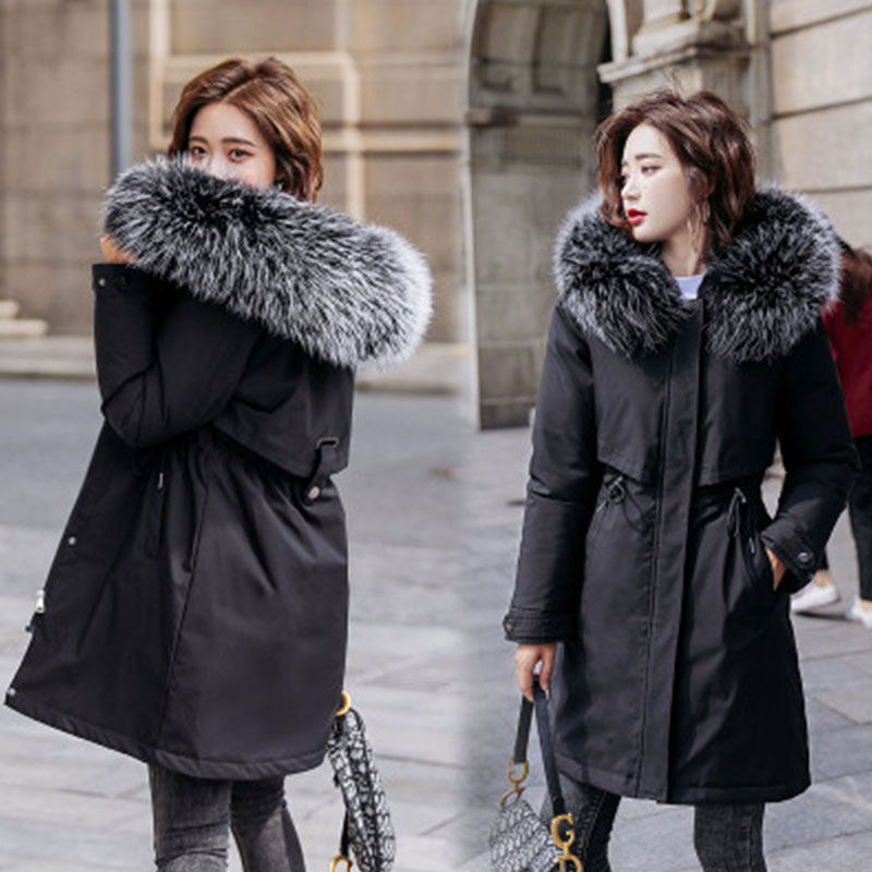Women Winter Thick Jacket Wool Liner Parkas Warm Mid-Long Jackets Hooded Parka Fur Inside Cotton Coat Female Plus size 6XL DH33