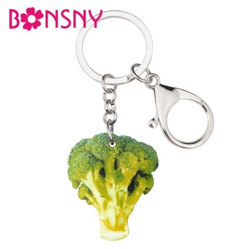 Bonsny Acrylic Fresh Cauliflower Broccoli Key Chain Keychain Holder Unique Vegetable Jewelry For Women Girls Bag Car Charms Gift