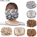 Delice Women's Curly Elegant Chignon Synthetic Gray Elastic Net Hair Bun With Two Plastic Combs Updo Cover Wedding Hair Piece