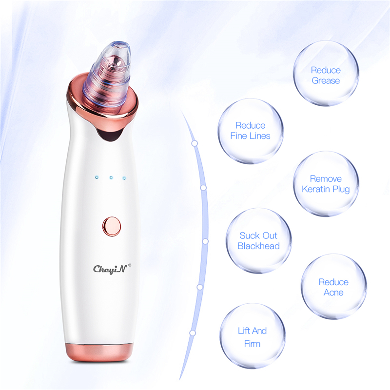 CkeyiN Ultrasonic Facial Skin Scrubber Ion Deep Face Clean+ Electric Vacuum Suction Blackhead Extractor Clean Tool with 4 Probe