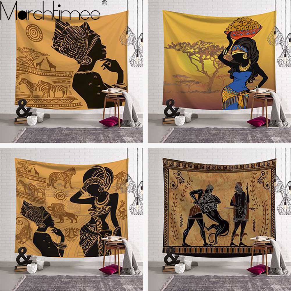 Hippie Decor Tapestry African Woman Wall Hanging Tapestry Polyester Blanket Art Wall Carpet Home Background Decorative Yoga Mat