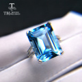 TBJ ,Big Natural Blue topaz Ring oct 12*16mm 13.2ct gemstone fine jewelry 925 sterling silver fahsion nice gift for women party
