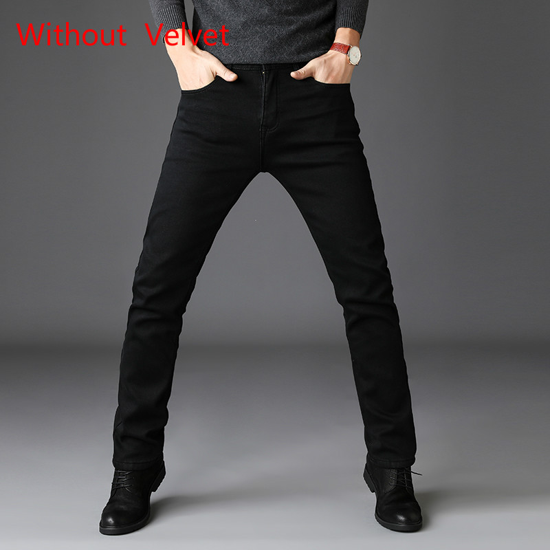 2020 Thicker Grey Fleece Warm Men Jeans Or Midweight Jeans All Black Elasticity Jeans Busines With Or No Velvet 2 Model Jeans