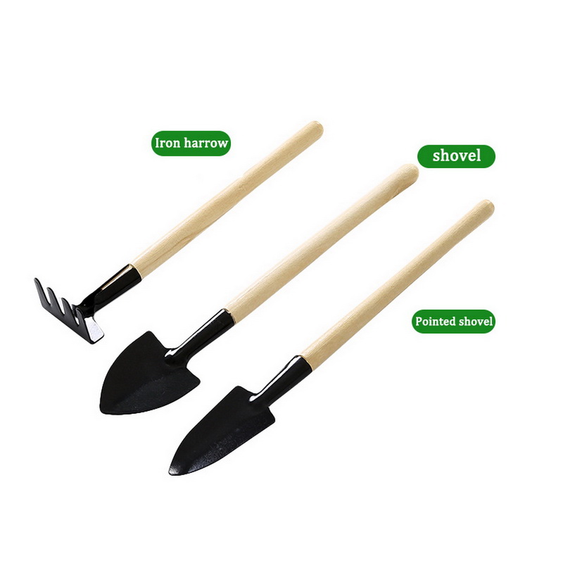 3pcs/Set Mini Gardening Tools Wood Handle Stainless Steel Potted Plants Shovel Rake Spade for Flowers Potted Plant Metal Head