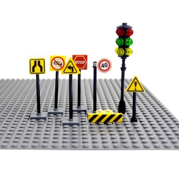 City street signs bricks Road cross signal Model Kits traffic light building block Accessory Compatible with lego city signpost