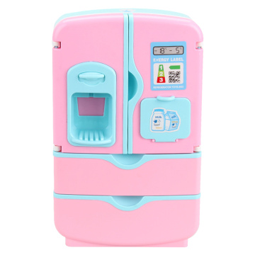 12Pcs/set Kids Double Door Role Play Fridge Toy Touch Sensitive Magic Refrigerator Educational Home Appliance Toy - Pink