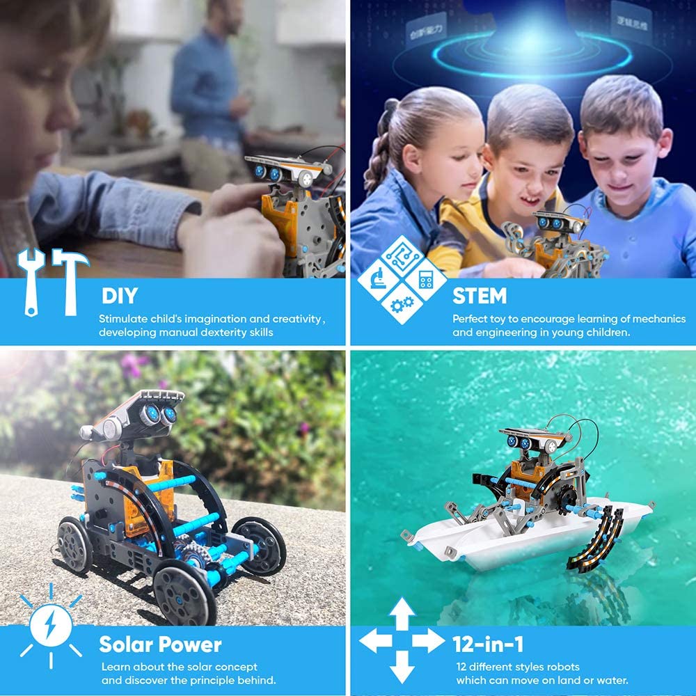 STEM 12-in-1 Education Solar Robot Toys DIY Building Science Experiment Kit for kids age 8-12 Solar Powered by sun Robot Kits