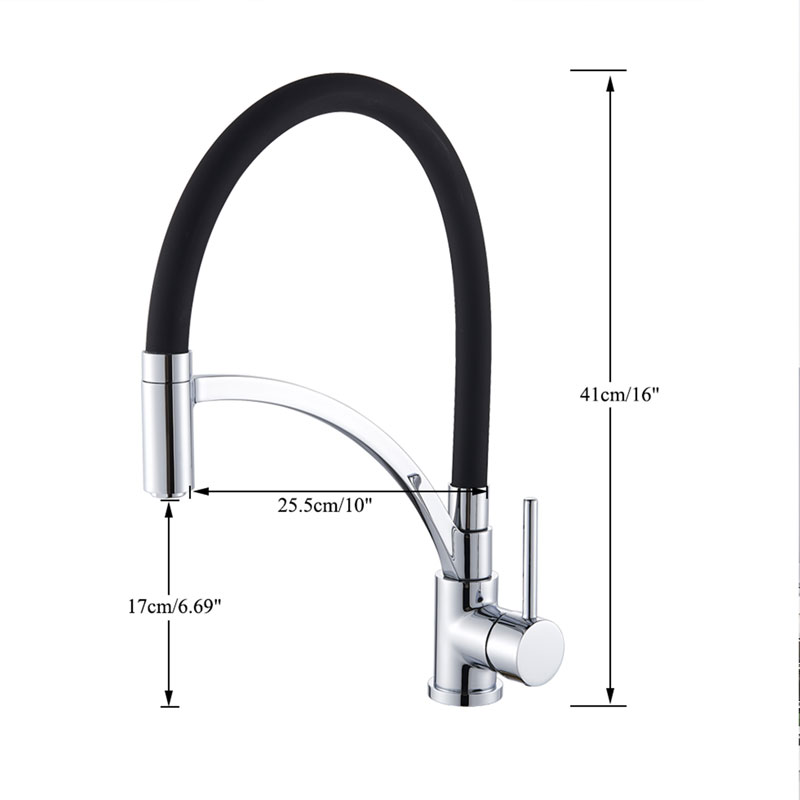 Black Rubber Kitchen Sink Faucet 360 Swivel Rotation Hot Cold Mixer Tap Deck Mounted Singlle Pull Down