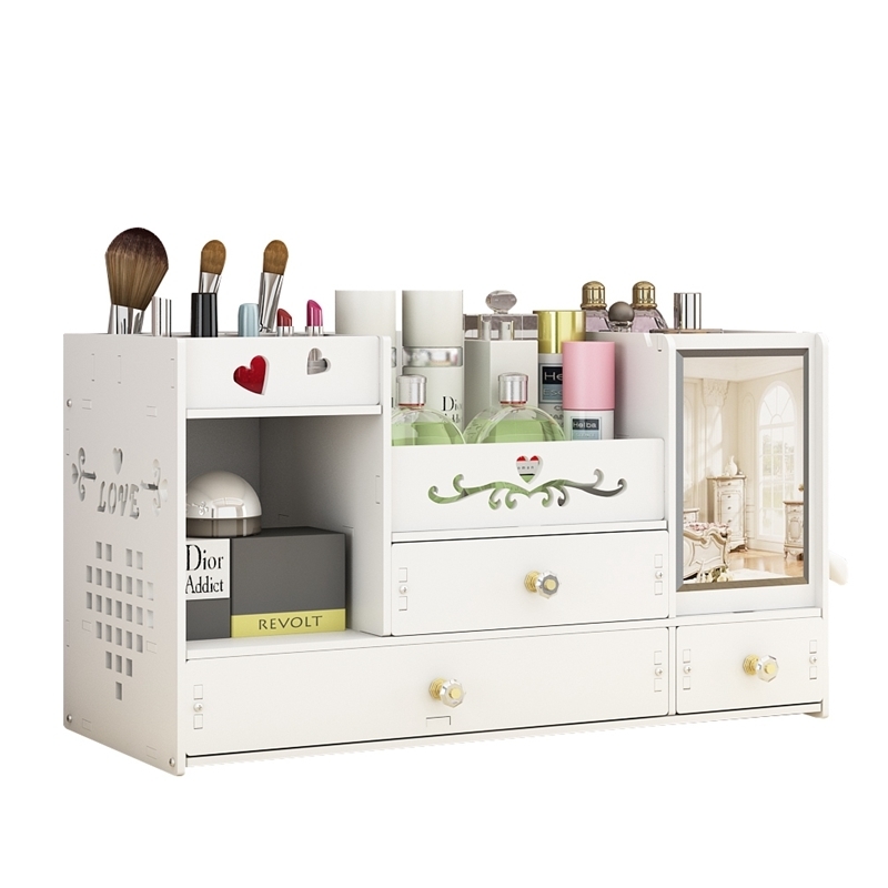 Desktop Cosmetic Storage Box Home Drawer Mirror Dresser Container Boxes Makeup Skin Care Jewelry Lipstick Shelf Organizer Case