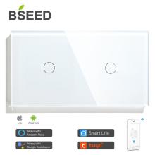 Bseed Smart 2 Gang WifI Control Touch Switch Work With Tuya157mm Light Switch White Black Gold Mirror Crystal Panel Switch