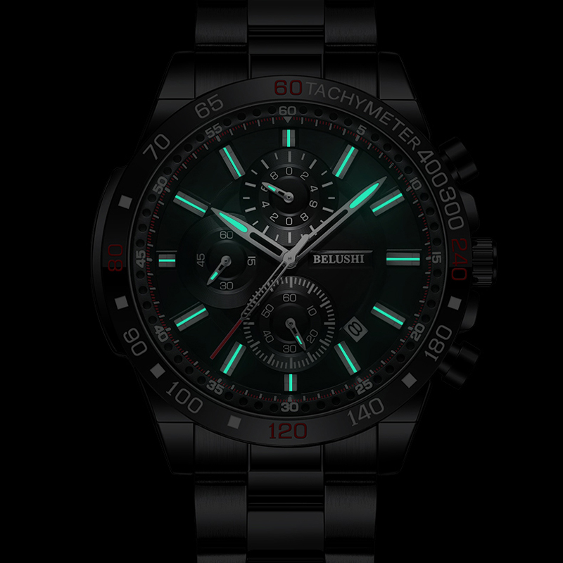 BELUSHI 2021 New Mens Watches Top Luxury Brand Sport Waterproof Chronograph Stainless Steel Quartz Watch Men Relogio Masculino