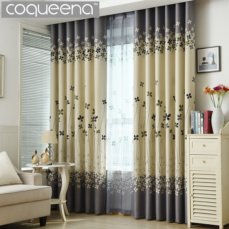 Grey and Cream Floral Print Modern Blackout Curtains for Living Room the Bedroom Home Decor Curtain Sets Drapes Window Treatment