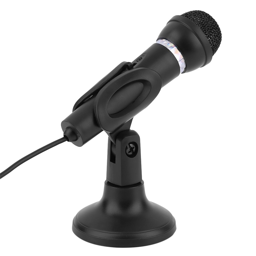 Computer Notebook Desktop Microphone KTV-307 Wire Karaoke Handheld Microphone 3.5mm Mic With Base For Singing Recording