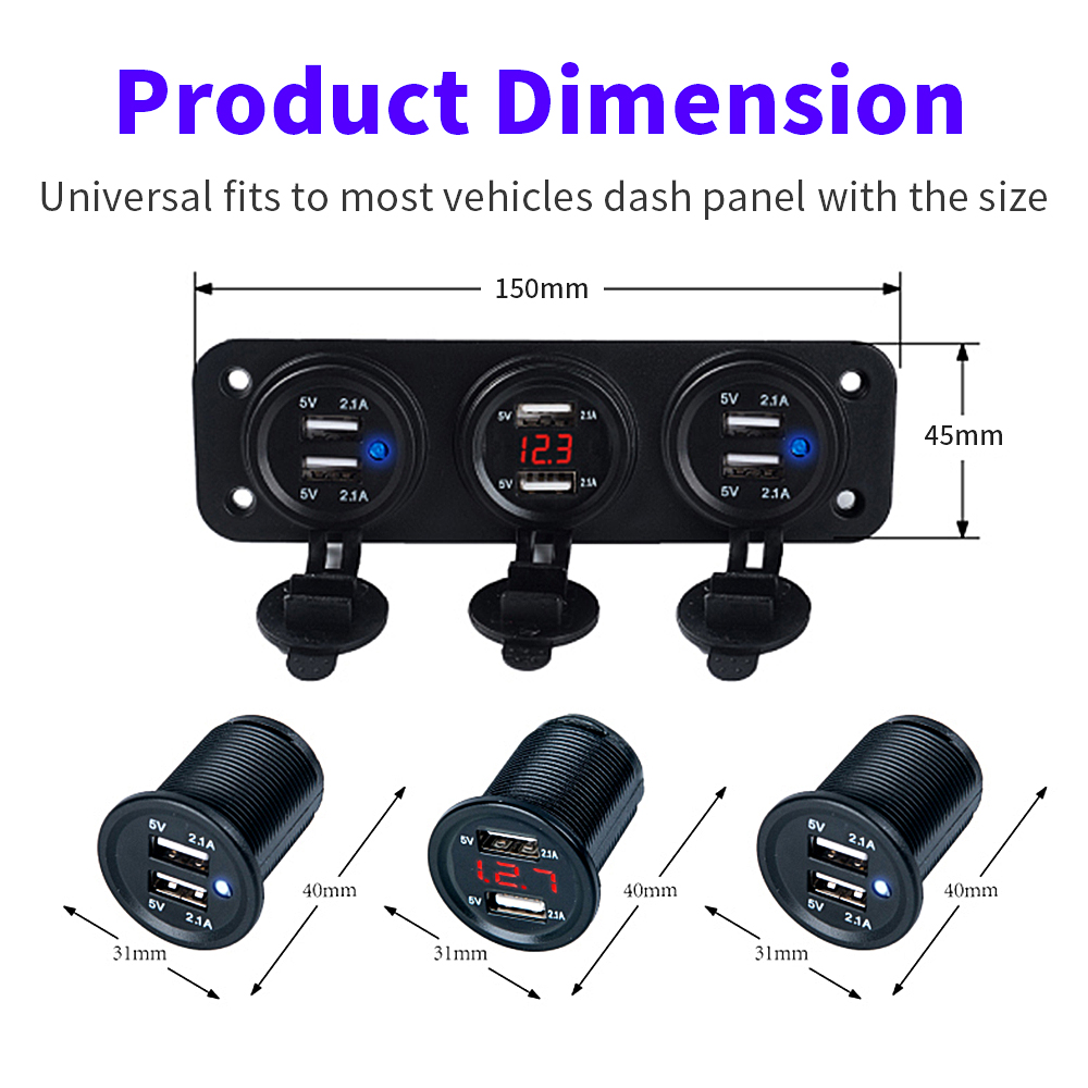 6 USB Socket Car Charger Adapter 2.1A&2.1A LED Voltmeter Outlet for Marine Car Boat Trailer Motorhome Motorcycle Waterproof