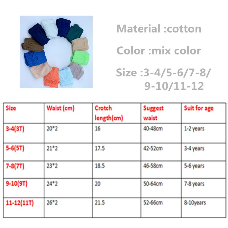 12pcs/Lot Random Colors Boys Solid Panties Kids Briefs Children Underwear Shorts Suit 1-10Years