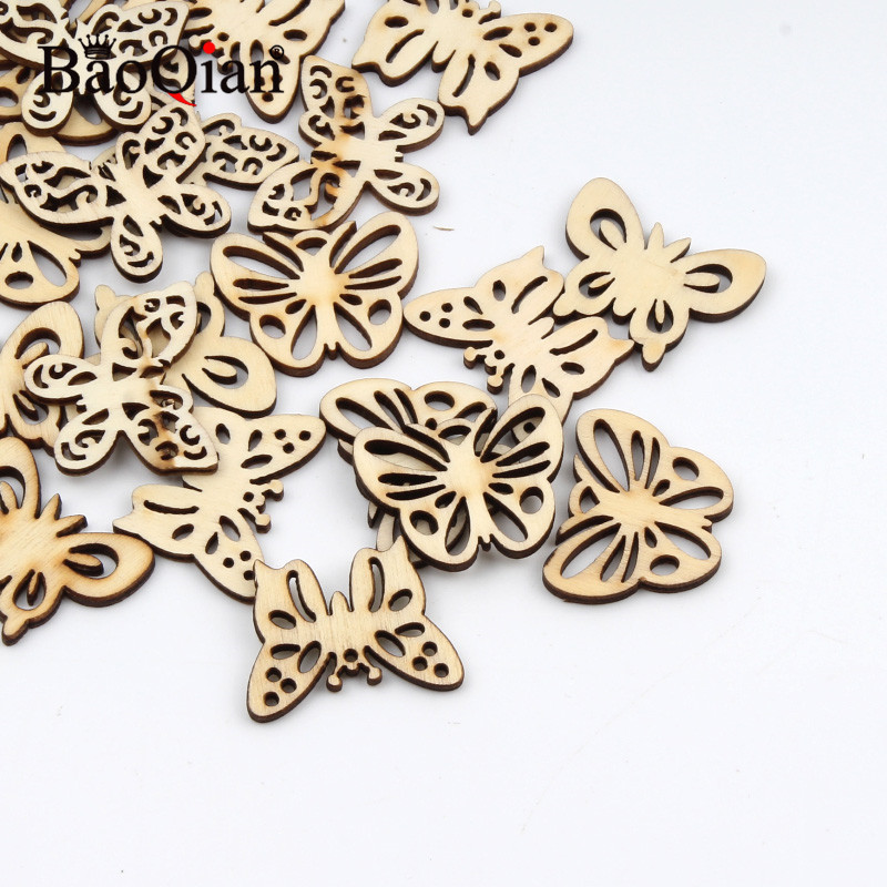 20Pcs Natual Wooden Butterfly Pattern Scrapbooking Painting Wood Craft Handmade Accessory Sewing Home Decoration DIY 32mm