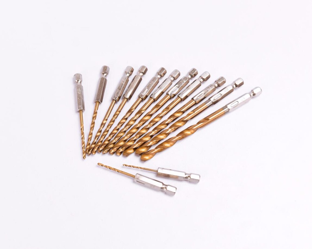 13pcs/set HSS Titanium Coating Drill Bit Set 1/4 Hex Shank 1.5-6.5mm for wood and plastic plate