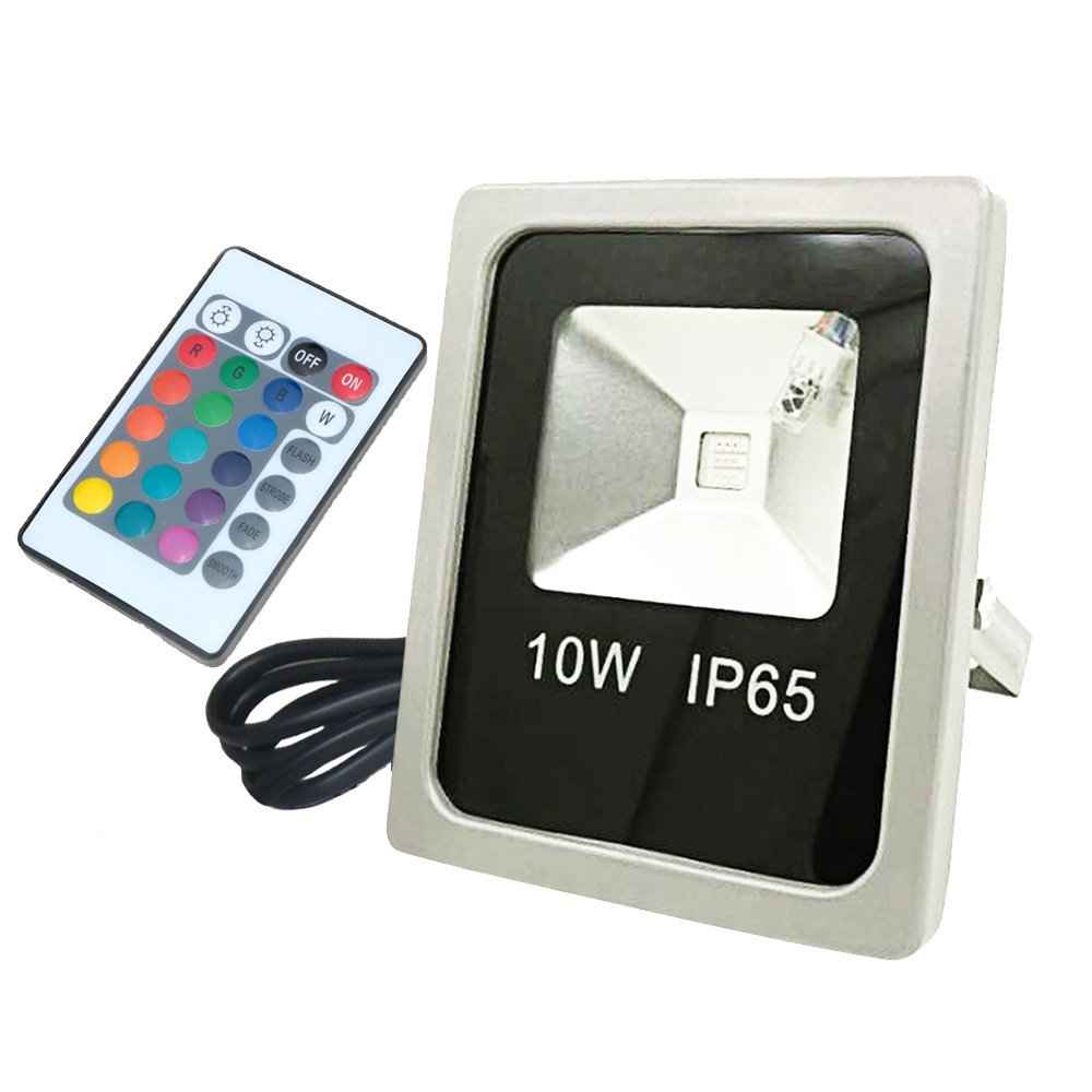 LED Flood Lights 10W 20W 30W 50W RGB Remote 24key Controller Waterproof IP65 Floodlight Garden Spotlight with plugOutdoorLamp