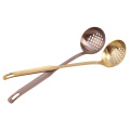 Stainless Steel Long Handle Gold Soup Ladle&Slotted Colander Spoon Set Hot Pot Strainer Filter Skimmer Kitchen Cooking Tool