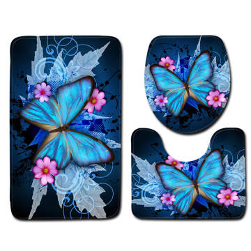 Nordic 3D Butterfly Toilet Bath Mat Carpet Rug Sets Bathroom Shower Room Carpets Flannel Anti Slip 3 Pieces Bath Mat Sets