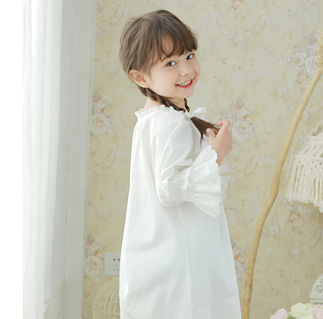 Cute Children Girl Lolita Dress White Princess Sleepshirts Vintage Ruffles Nightgowns.Victorian Kids Nightdress Sleep Loungewear