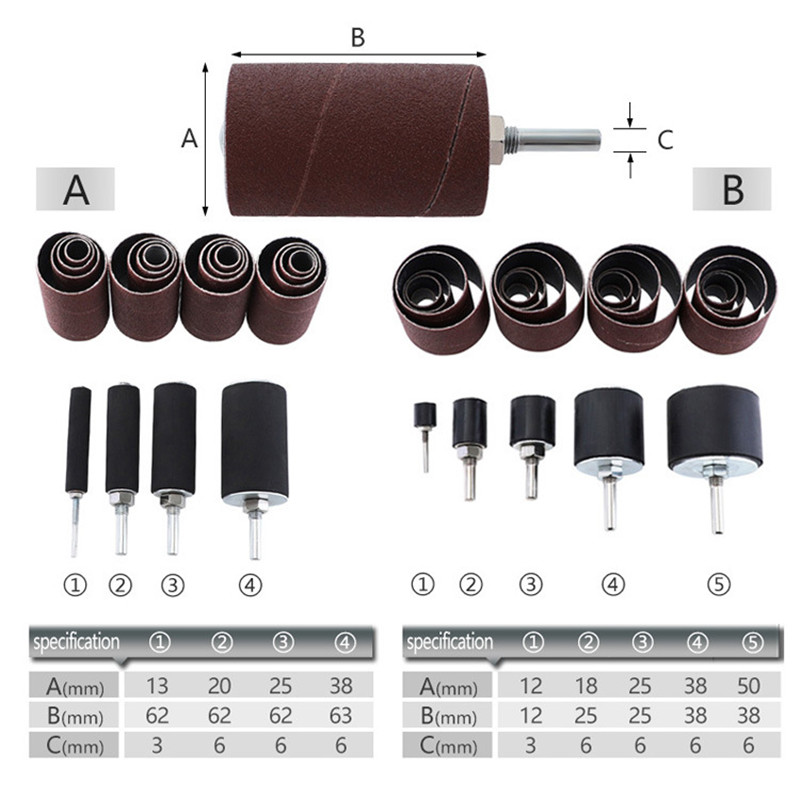 Drum Sander Dremel Kit Sanding Belt Grit 80 120 Sandpaper Long Short with Spindle Case for Drill Press Rotary Tools