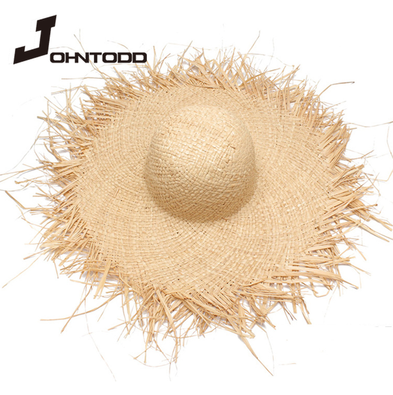 Handmade women's straw hat sun hat with big wide brim for girls high quality natural raffia Panama beach vacation sun hat cap