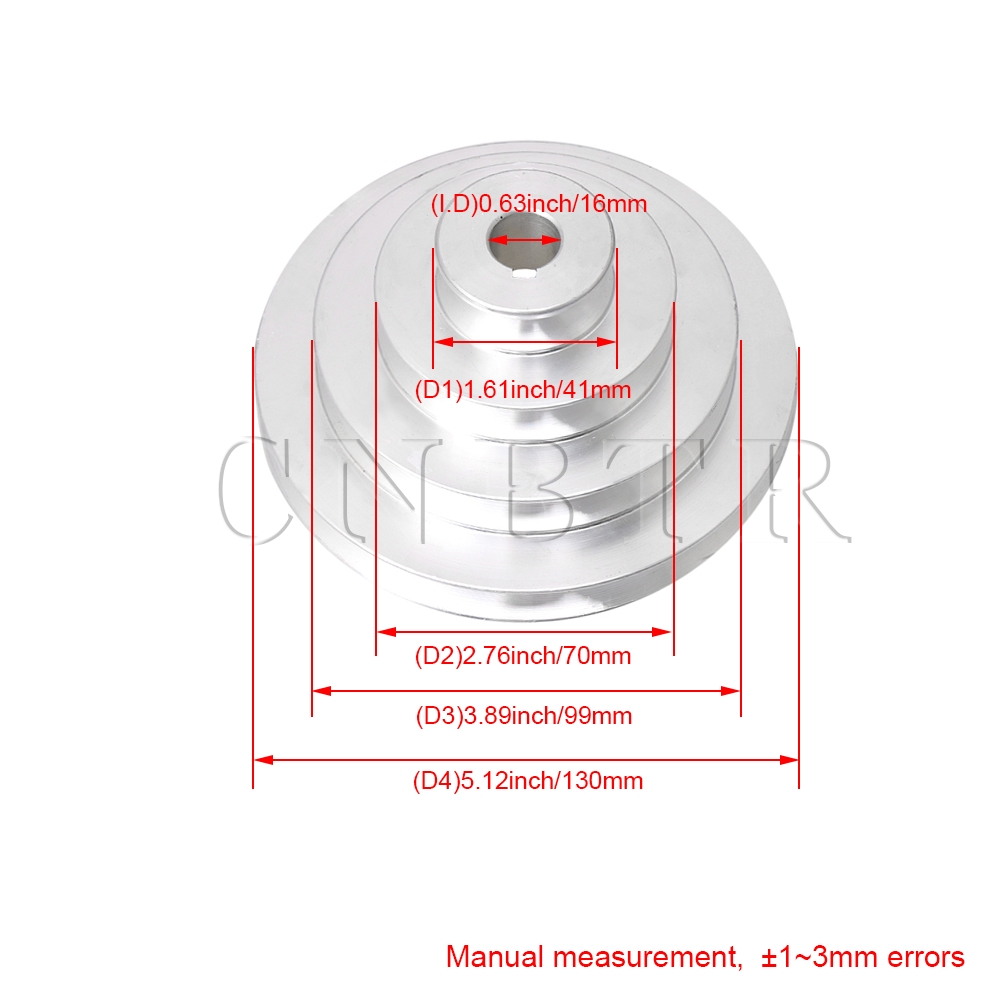 CNBTR 41mm to 130mm Outer Dia 16mm Bore Aluminum 4 Step Pagoda Pulley Belt for A Type V-Belt Timing Belt