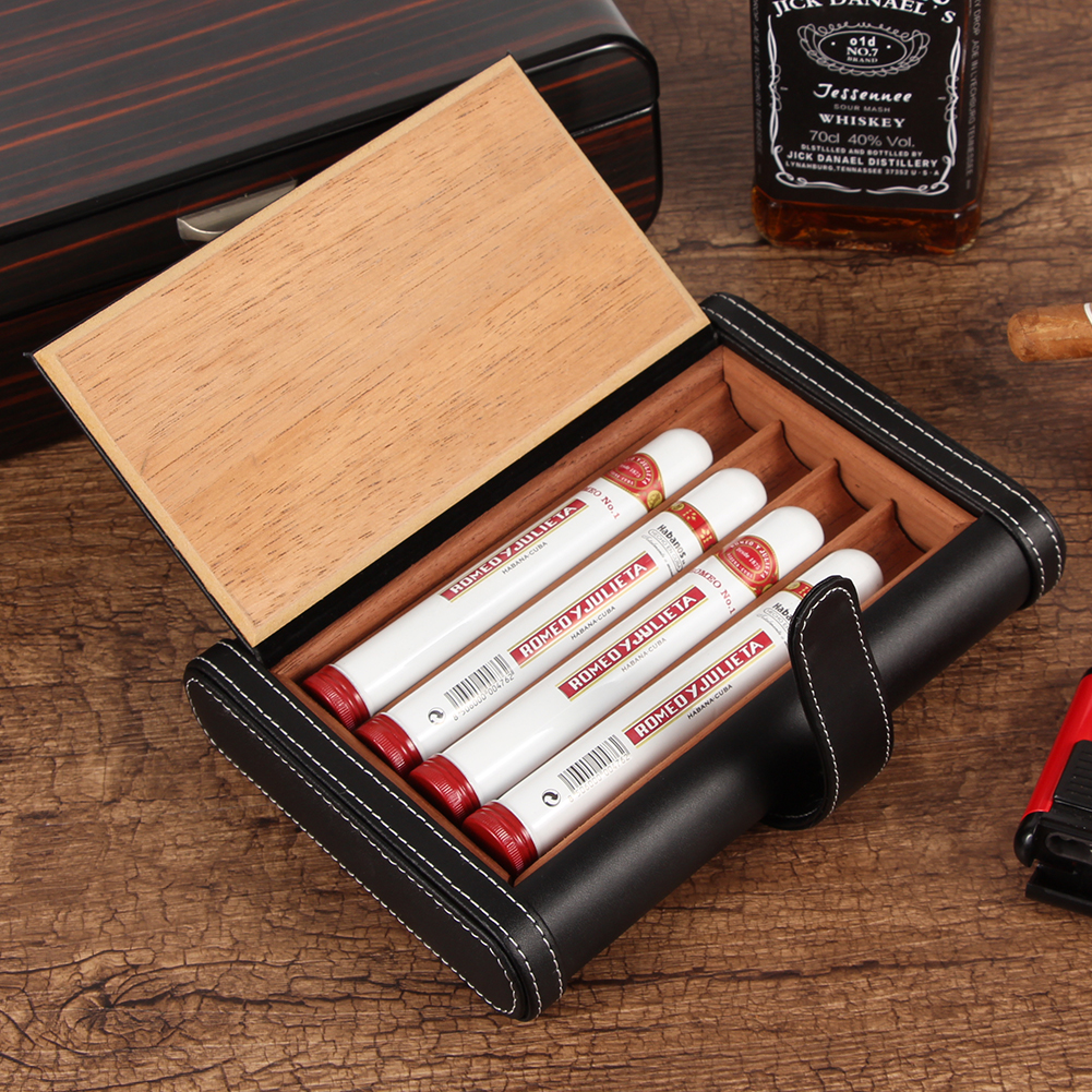 GALINER Leather Cigar Humidor Travel Cigars Case Outdoor Cigars Humidors Box Cedar Wood For 4 Cohiba Cigars Accessories